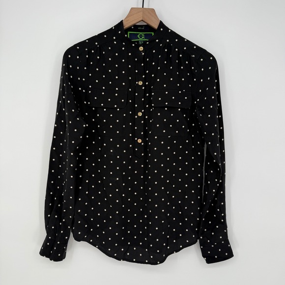 Wonder Stripe Polka Dot Silk Band Collar Button Up Blouse XS Black - Picture 2 of 8